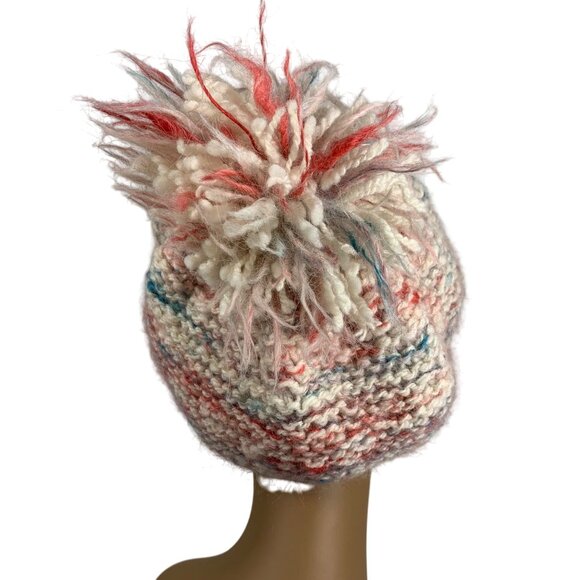 Hand-Knitted Multicolor Pink Wool Blend Beanie w/ Pom PomStretch Fit Womens OS - Picture 3 of 8